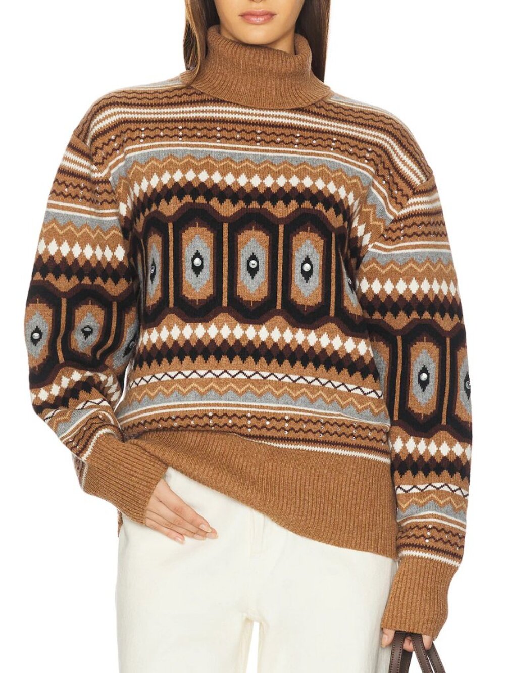ALIGNE "Christine" Embellished Fair Isle Turtleneck Sweater